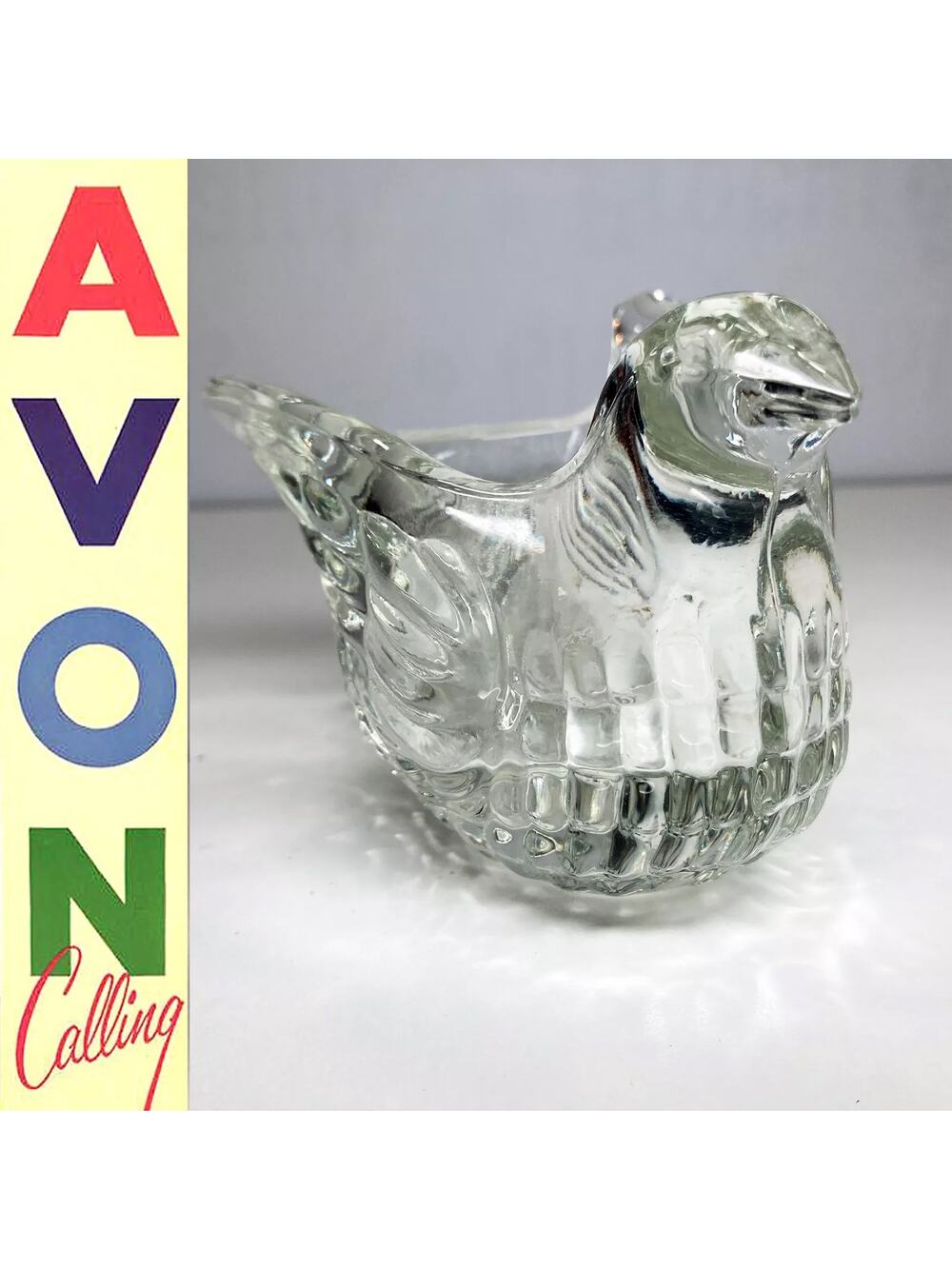 Vintage AVON Candle Holder DOVE FLIGHT Clear GLASS BIRD Votive NO CHIPS/CRACKS